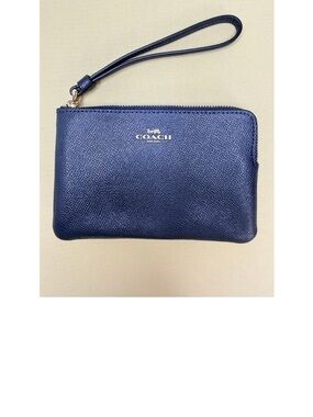 Coach Navy Zip-Around Wristlet with Gold Hardware